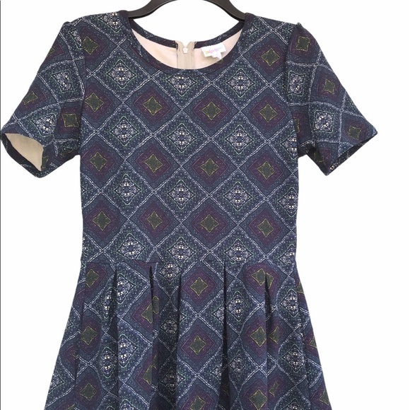 LULAROE size medium navy blue diamond print Amelia dress - Picture 4 of 10